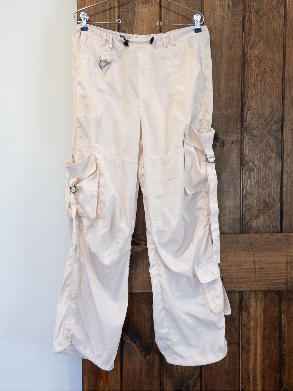 L.A. Hearts Ivory Beige Cargo Parachute Wide Leg Baggy Pants Extra Small